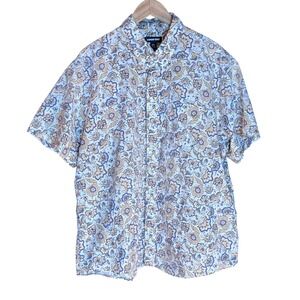 Lands End Mens XXL Floral Print Short Sleeve Button Up Shirt Traditional Fit